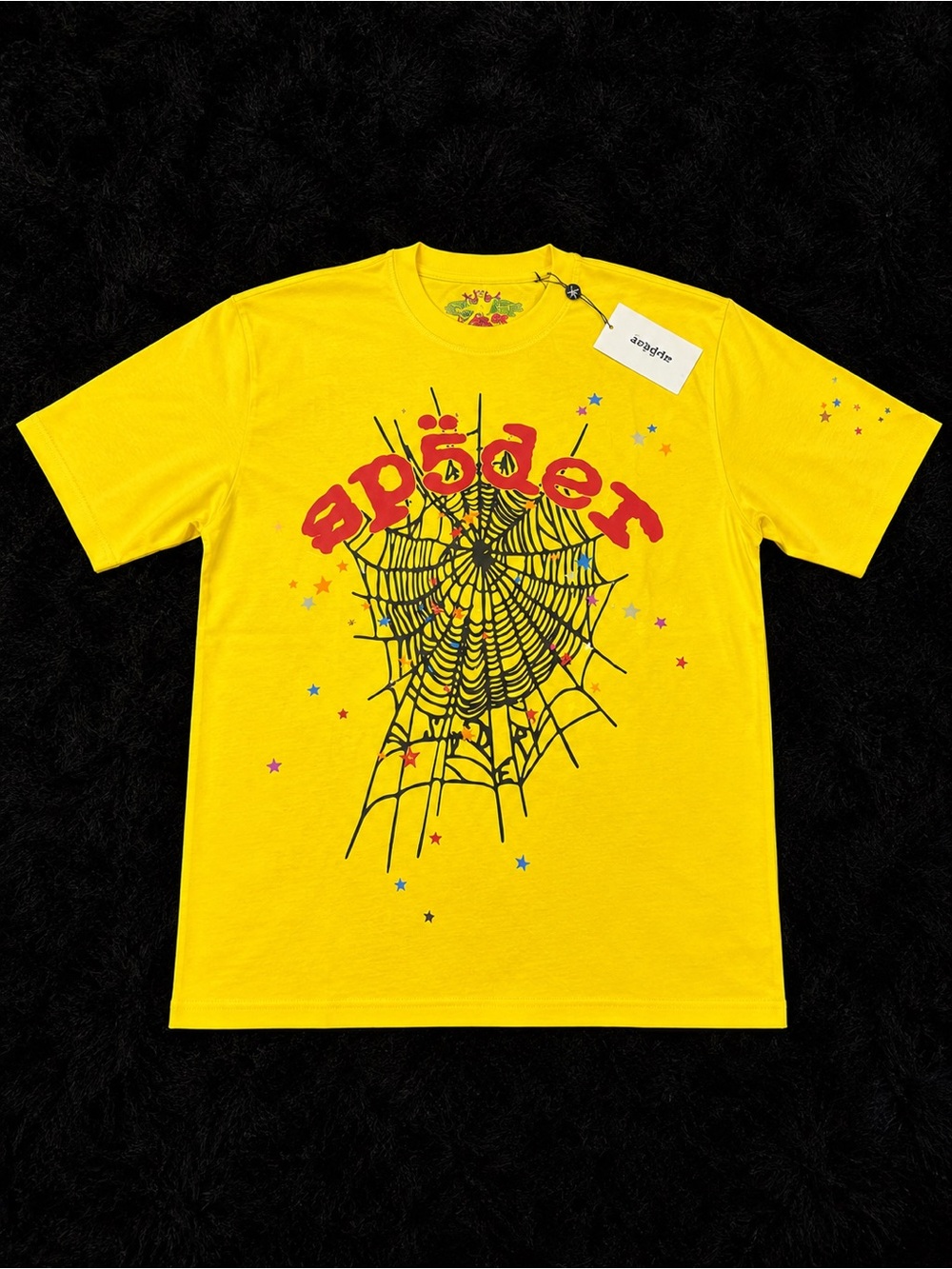 Spider Web Graphic Tee - Yellow with Red Print